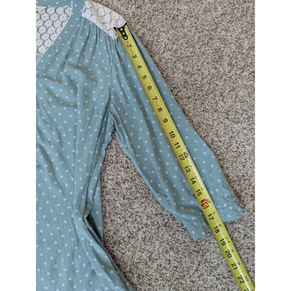 Matilda Jane Womens Enticing Eyelet Top Size XL Green Polka Dot Lace Peasant - Picture 9 of 11